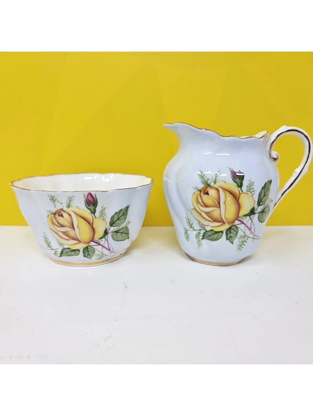 Vintage Paragon Fine Bone China Yellow Rose Mini Creamer and Sugar Set
